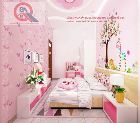 PHÒNG NGỦ BÉ GÁI TÔNG MÀU HỒNG PHẤN XINH XẮN ( 5M X 4M)